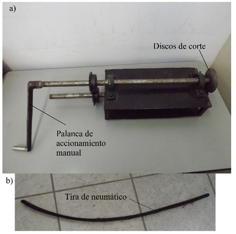 Partes principales del dispositivo para generar tiras de flancos de neumáticos.