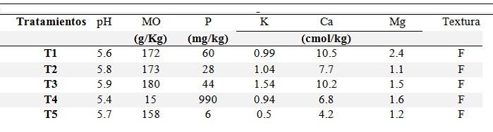 Cambios en la fertilidad del suelo después de catorce meses de sembrado el lulo.