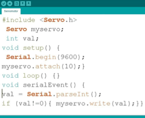 C&oacute;digo de programaci&oacute;n Arduino para el control del servomotor.