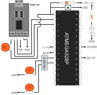 Diagrama electr&oacute;nico de la placa de adquisici&oacute;n de datos con el microcontrolador ATmega328p.