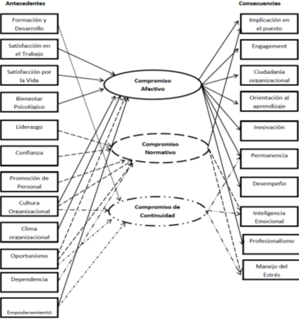 Antecedentes y consecuencias por tipo de compromiso.