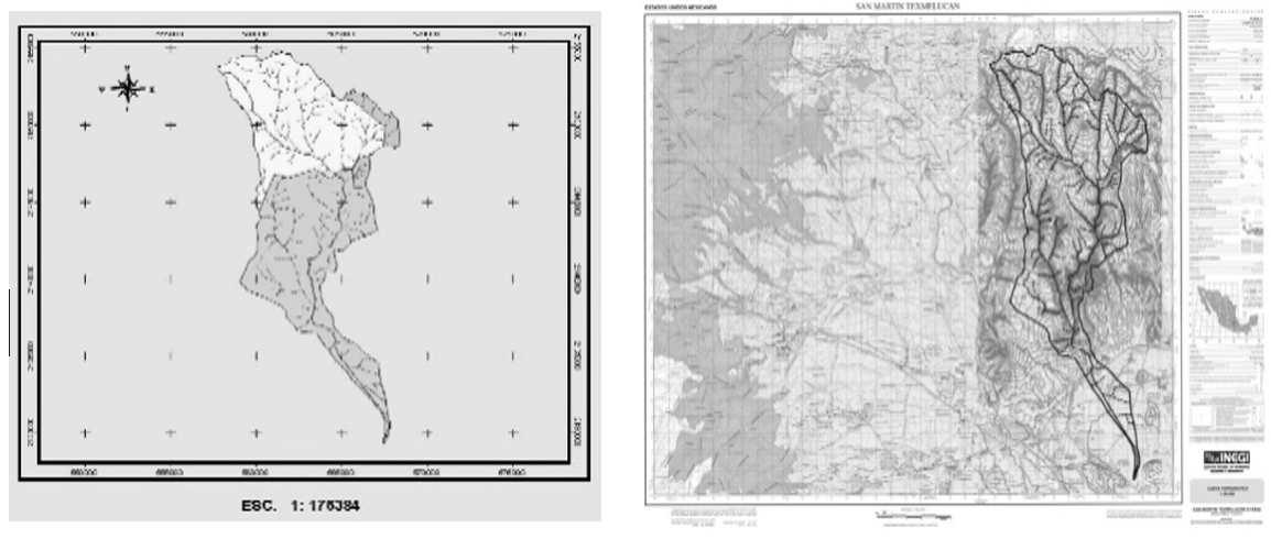 Delimitación del parteaguas de la región de la subcuenca del río Ajejela: área 113.472 km2, perímetro 70.818 km y cauce principal del río 32.429 km, corriente del tipo perenne