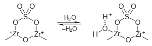 Transformaci�n propuesta de un sitio �cido Lewis a un sitio �cido Bronsted y biceversa en zirconia sulfatada, SO4-2/ZrO2.