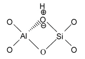 Esquema de un sitio �cido Bronsted en la superficie de un alumino-silicato cristalino [1].
