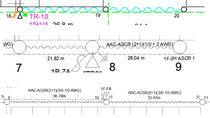 Línea aérea de media y baja tensión.