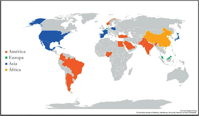 Tendencias de distribución geográfica de las investigaciones sobre percepción y construcción del riesgo a nivel mundial