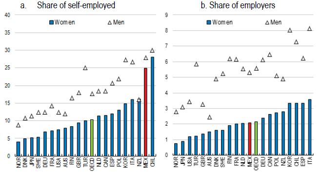 Figure 1. Women represent a low share of employers and entrepreneurs