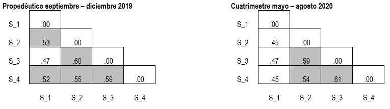 Figura 3: Correlaci�n de Spearman entre las respuestas de la secci�n de Normas Sociales (NS)