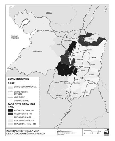 Municipios expulsores y receptores - Migrantes de toda la vida en el interior de la regi&oacute;n