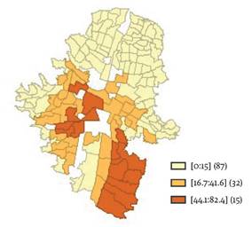 Distribuci&oacute;n espacial del porcentaje de individuos con educaci&oacute;n universitaria