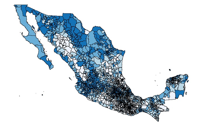 Mapa de cobertura de los servicios p&uacute;blicos b&aacute;sicos en los municipios de M&eacute;xico