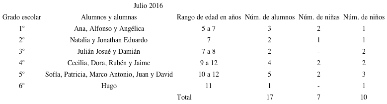 Conformación del grupo multigrado al cierre del ciclo escolar