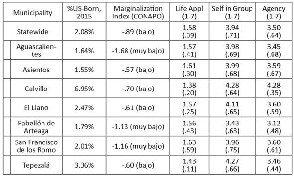 CASI domain means and standard deviations in Aguascalientes video study