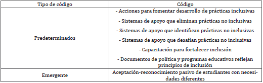 Códigos con los que se realizó el análisis de testimonios