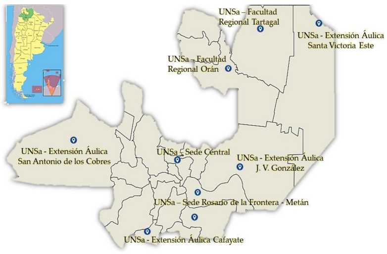 Distribuci�n espacial de las facultades regionales, las sedes y las extensiones �ulicas